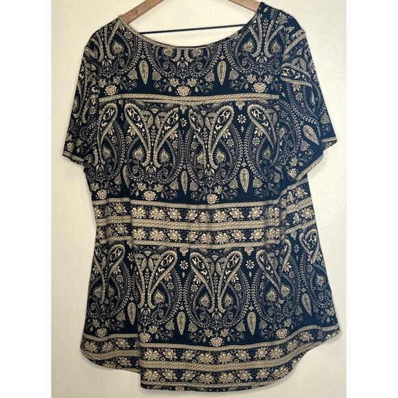 A. Jesdani Top Womens 3X Black Tan Paisley Print Henley Style Tunic Resort Comfy - Picture 4 of 4